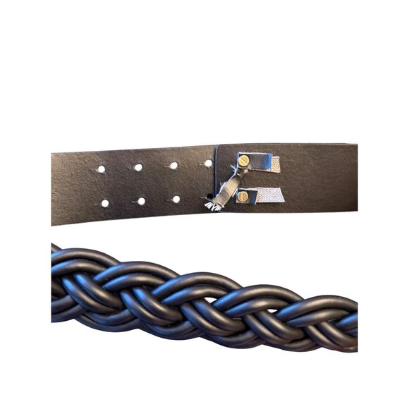 Braided Black Faux Leather Belt With Adjustable Holes & Gold Studs - Picture 4 of 5